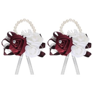Unique Bargains Decorative Wedding Prom Party Artificial Rose Wrist Corsages 2 Pcs - 1 of 3