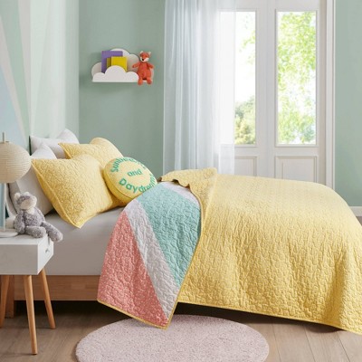 Full Yellow Rainbow Sunburst Reversible Cotton Coverlet Set