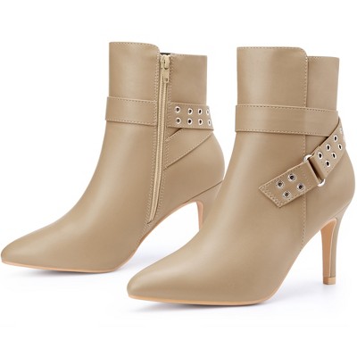 BLISSFUL STEP Pointed Toe with Buckle Dressy Stiletto Heel Ankle Boots for Women