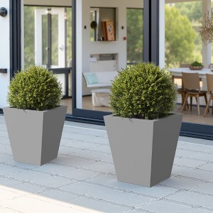 22 Inch Tall Metal Tapered Planter – Indoor/Outdoor Garden Pot with Drainage Hole & Rubber Plug – Burnished Grey - 1 of 4