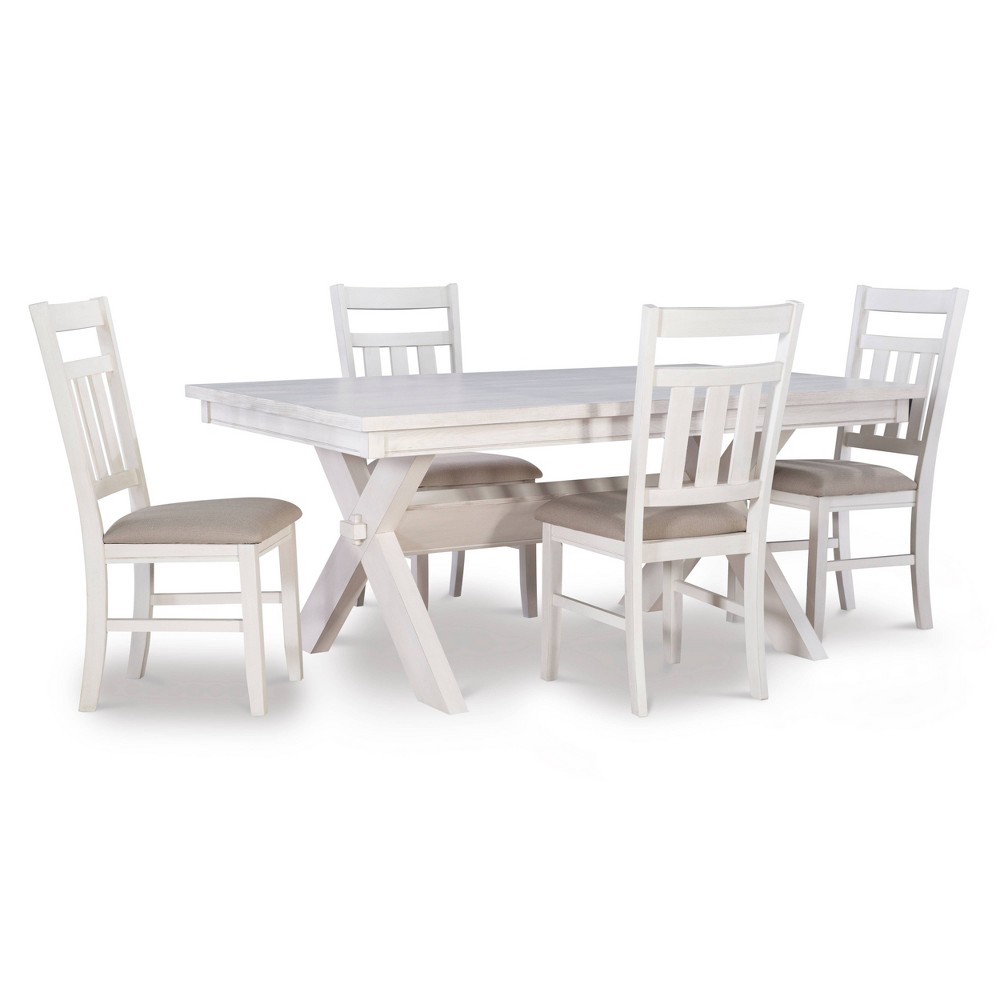 Photos - Dining Table 5pc Landon Upholstered Chairs and Rectangular Table Dining Set White - Pow