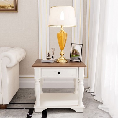 Hyleory Solid Wood Side Table - Chic Vintage Elegance & Functional Storage