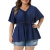 Women's Plus Size Bohemian Cutout V Neck Tie Elastic Waist Summer Casual Peplum Blouses - Agnes Orinda - 2 of 4