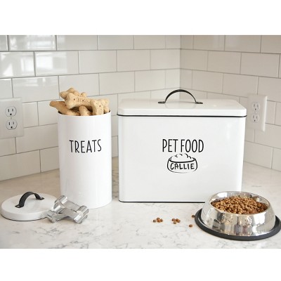 White Metal Airtight Farmhouse Pet Food Bin
