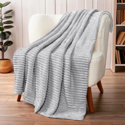Light Grey Reversible Sherpa Fleece Throw Blanket