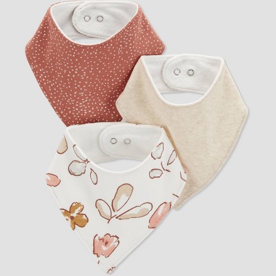 Image of Carter's Just One You® Baby Girls' 3pk Floral Bib - Brown/White