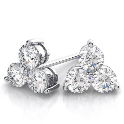 Pompeii3 1ct Lab Created Diamond 3 Stone Studs Womens Earrings 14K White Gold