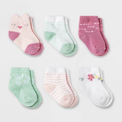 Image of Baby Girls' 6pk Meadow Crew Socks - Cloud Island™ 0-6M