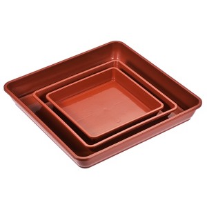 Unique Bargains Indoor Outdoor Plastic Square Flower Drip Tray Plant Pot Saucer 6-in-1 Set Red 6 7 10 Inch - 1 of 4