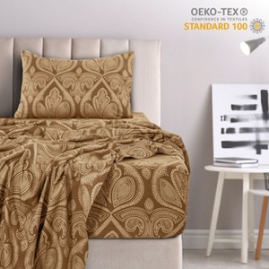 4 Piece Bed Sheets Printed Microfiber Sheet Set Ultra Soft, Easy Care Paisley Printed Sheets - Lux Decor Collection - 1 of 4