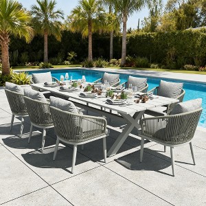 LayinSun 9 Pieces Outdoor Patio Dining Set with Aluminium Rectangular Dining Table and Wicker Rattan Chairs Set - 1 of 4