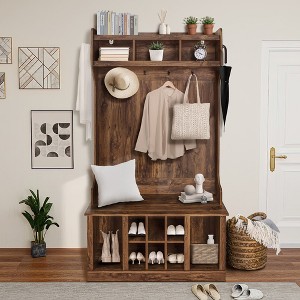 Garvee 5-in-1 Entryway Furniture with Storage Cabinet and Top Shelf-8 Shoe Storage Cube and 6 Hanging Hooks Coat Rack - 1 of 4