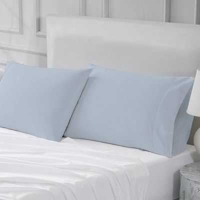 Light Blue Cotton Standard Pillowcase Set with Sateen Weave