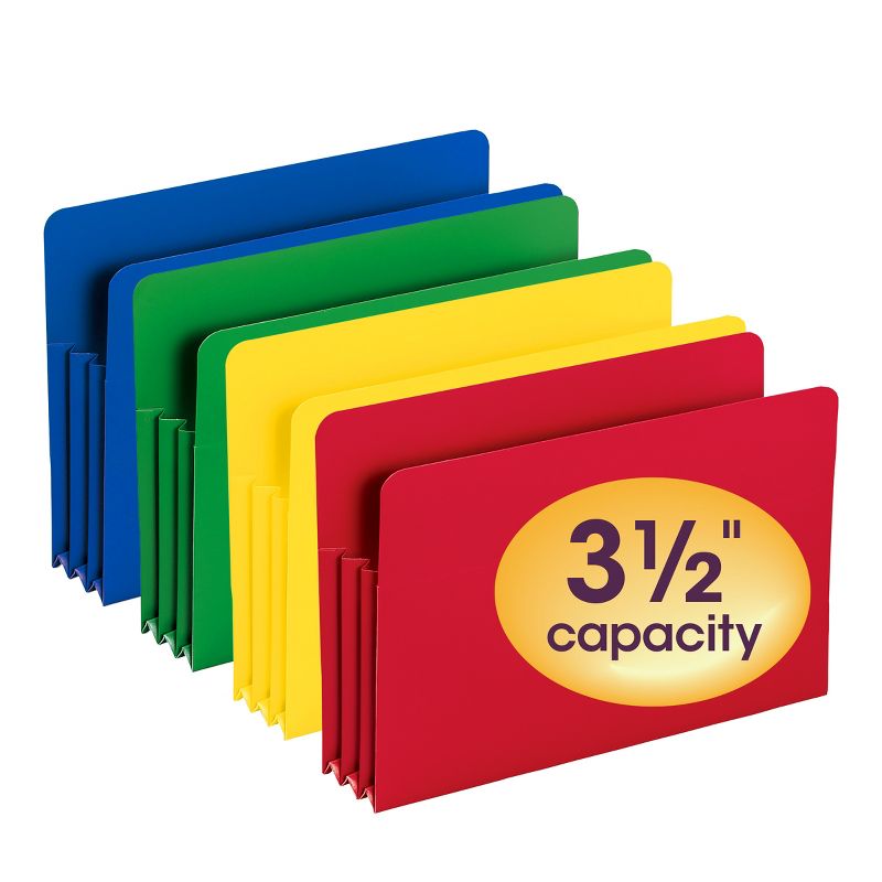 Smead Poly File Pocket, Straight-Cut Tab, 3-1/2" Expansion, Legal Size, Assorted Colors (73550), 2 of 5
