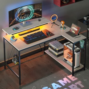 Pinmoco 42" Reversible L-Shaped Gaming Desk, LED Carbon Fiber Desk with Monitor Stand & Headset Hooks - 1 of 4