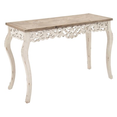Elegant Farmhouse 46" White and Brown Wood Carved Console Table