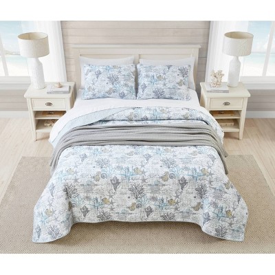 Coastal Breeze Gray King Cotton Quilt Set with Reversible Design