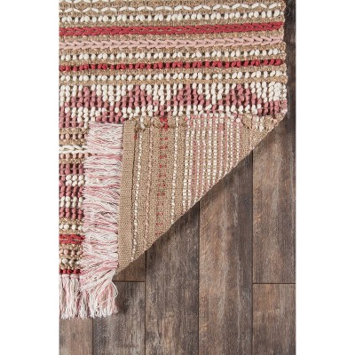 Esme Pink and Beige Wool Cotton Geometric Runner Rug
