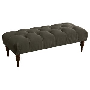 Edwardian Upholstered Tufted Bench - Pewter Velvet - Skyline Furniture , Gray