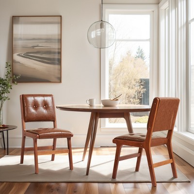 Subrtex Set Of 2 Modern Farmhouse PU Leather Dining Chairs With Wood Legs