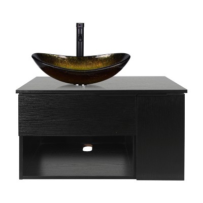 ELECWISH 28-Inch Bathroom Vanity, Modern Black Wall Mounted Bathroom Vanity with 1-Door and 1-Drawer