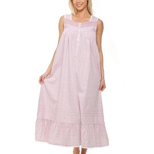 ADR Women's Cotton Nightgown, Sleeveless Lace Trimmed Button Up Long Vintage Night Dress Gown - 1 of 4