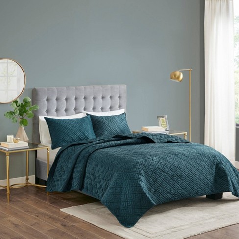 Hollis Full Queen 3pc Reversible Micro Mink Coverlet Set Teal Target