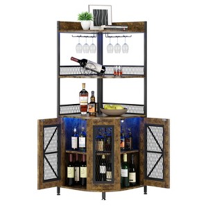 5-Tiers Corner Bar Cabinet,64''Industrial Tall Wine Cabinet with LED Lights&Glass Holder, Liquor Cabinet with Storage, for Living Room，Kitchen - 1 of 4