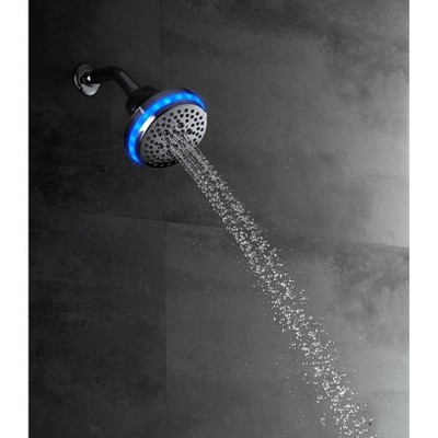 Brushed Nickel LED Shower Head with Temperature Sensor and Wave Control