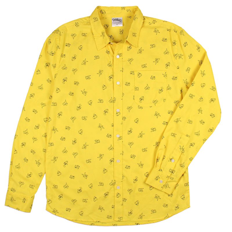 Nintendo Pokemon Pikachu Adult Button Down Long Sleeve Yellow Shirt, 2 of 6