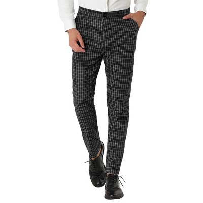 Lars Amadeus Men's Vertical Striped Dress Pants Straight Fit Formal  Business Trousers Dark Black 36