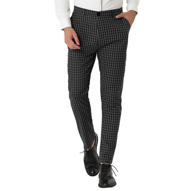 Lars Amadeus Men's Business Checked Printed Slim Fit Flat Front Plaid Dress Trousers, 1 of 7