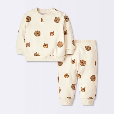 Baby Boys' Modal Printed Sweatshirt & Pants Set - Cloud Island™ Cream 0-3M