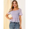 Allegra K Women's Smocked Square Neck Semi-Sheer Ruffle Summer Swiss Dots Blouse - 3 of 4