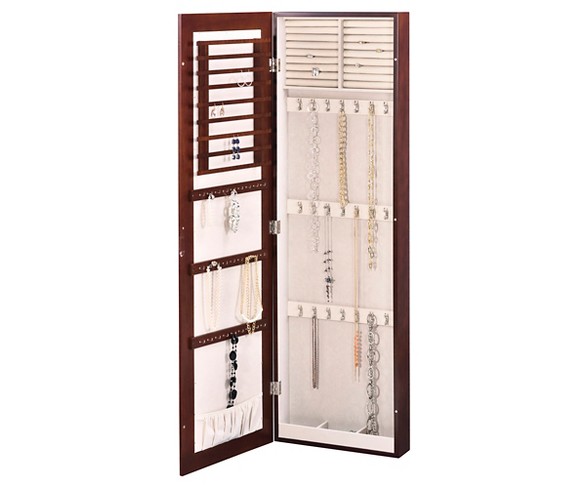 Walnut Wall Mounted Jewelry Armoire with Mirror