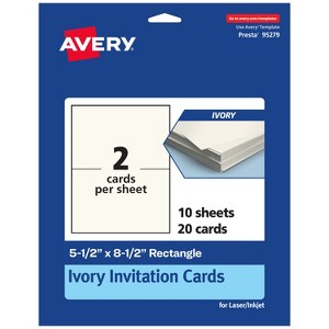 Avery Printable Rectangle Invitation Cards, 5.5" x 8.5", Ivory Cardstock, Laser/Inkjet Cards, 20 Total - 1 of 4
