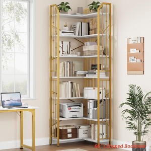 Corner Bookshelf 72"/86" l Shaped Bookcase, Corner Bookshelves Industrial Bookcase 5/7 Tier l-Shape Bookshelf, Large Bookcases with Beaded Design - 1 of 4