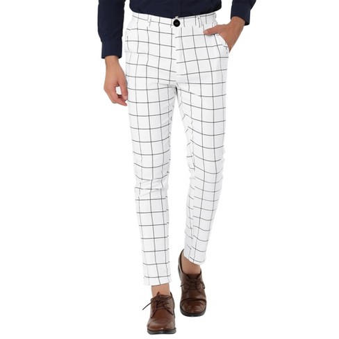 Men Slim Fit Plaid Printed Checkered Pants Stretch Casual Work Business  Trousers