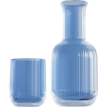 Blue Brew-Borosilicate Glass Water Carafe with Stainless Steel Flow Lid 47  oz