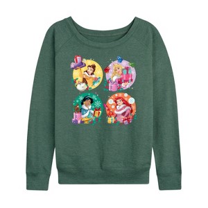 Women's - Disney - Princess Christmas Grid Lightweight French Terry Wide Neck Long Sleeve Shirt - 1 of 4