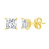 Bella Silver Sterling Silver, Gold Plated Solitaire 6mm Princess-Cut CZ, 18" Necklace & Earrings Set - 2 of 4