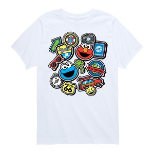 Boys' - Sesame Street - Cookie Monster Elmo Travel Patches Short Sleeve Graphic T-Shirt - 1 of 4