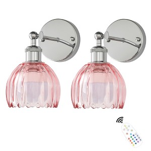 DAKAFUL Vintage Wall Lights with Tulip Glass Shade,Remote-Controlled,Decorative Wall Sconce for Bedroom/Bathroom/Living Room(Pink&Silver) - 1 of 4