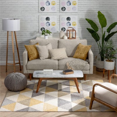 Gold and Gray Geometric Triangle Pattern Area Rug