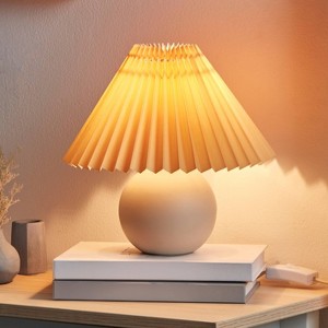 Brightech Serena Mid-Century (Includes LED Light Bulb) Round Table Lamp Beige Ceramic: Matte Finish, UL Listed - 1 of 4