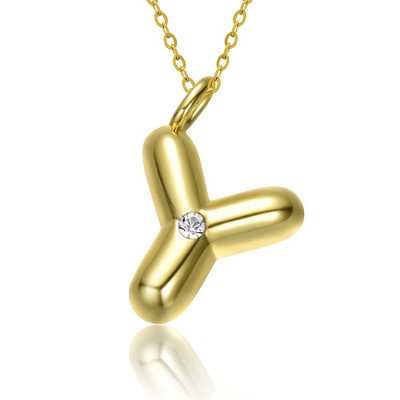Kids' 14K gold plated necklace with white swarovski crystal initial pendant in bubble letter design