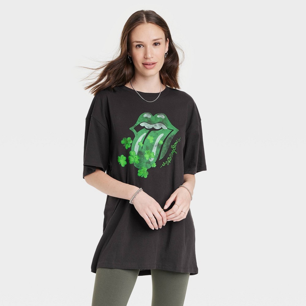 Women's The Rolling Stones St Patrick's Day Short Sleeve Oversized Graphic T-Shirt Dress - Black S/M