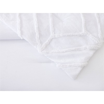 King White Cotton Tufted Trellis 3-Piece Bedspread Set