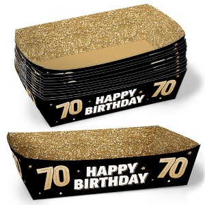 Big Dot of Happiness 70th Birthday Party Paper Food Trays, Disposable Food Boats, Black & Gold, Picnic, BBQ, Double-Sided Paper Meal Holders - 12 Ct - 1 of 4