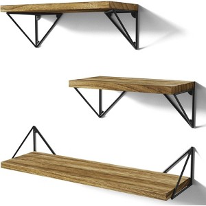 Sriracha Floating Shelves Wall Mounted, Rustic Wall Shelves for Bedroom, Bathroom, Living Room, Kitchen Set of 3 (Carbonized Black) - 1 of 3